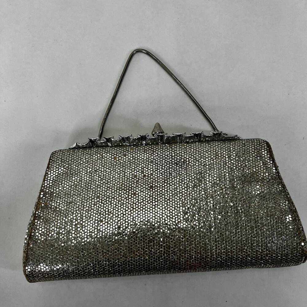 Vintage 50's Silver Clutch Kiss Lock Evening Hand Bag